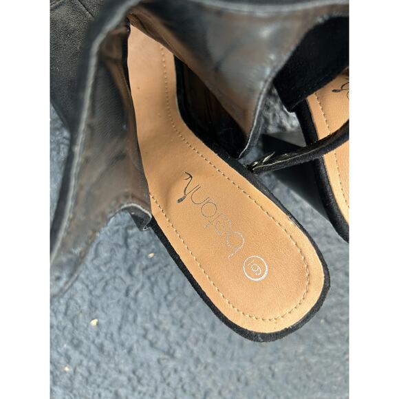 High Block Heel Open Toe Sandal Boot Women’s Size 6 Betani Black Bootie Shoe - Picture 4 of 5